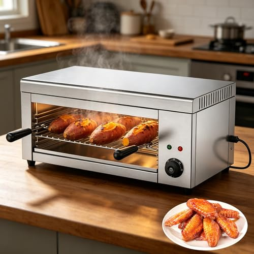 RUODATONLY 2000W Griglia salamandra da banco, da Banco e da Parete, per Cucina di Ristoranti e Case, Grill per Bistecche in Acciaio Inossidabile, per Formaggio Fuso, Grigliare bistecche