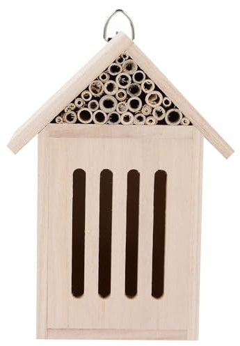 HOUDERCO Natural Wooden Bee Hive House for Ladybugs Butterflies Beetles Insect Hotel with Cozy Garden Hanging Solitary Bug Shelter for Pollinators and Wildlife