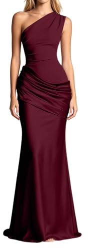Vestidos Largo Mujer Sin Mangas Solo Hombro Vestidos de Fiesta Ajustado Elegante Fruncido Bodycon Formal Dama de Honor Elegante Vestido deinvitado deBoda Vestido degraduación