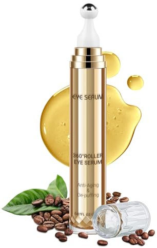 Caffeine Under Eye Cream with 360° Massage Roller Anti-Aging Eye Care 20ml | Hyaluronic Acid infused, firming lifts skin, reduces dark circles, puffiness, eye bags, fine lines & wrinkles