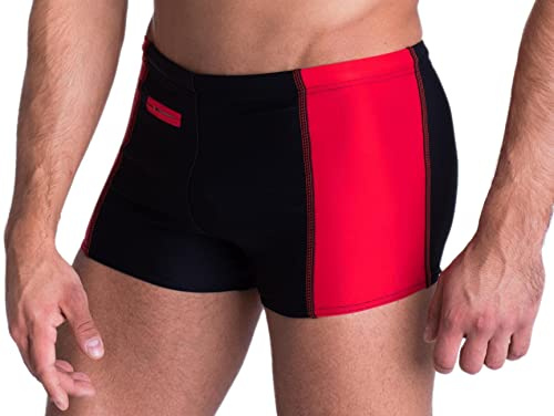 Aquarti Maillot de Bain pour Homme Boxer de Piscine avec Poche Zippe Grande Taille, Nior/Rouge, 6XL