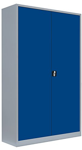 Lüllmann Aktenschrank komplett montiert Büro Metallschrank abschließbar grau/blau 195x120x60cm Lagerschrank 530381 (Maße: Fachböden 1195mmx530mm)