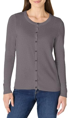 Amazon Essentials Women's Lightweight Crewneck Cardigan Sweater (Available in Plus Size), Charcoal Heather, X-Large