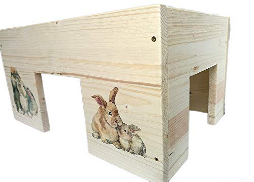 Nagerstore Großes Kaninchenhaus XXL mit 3 Eingängen und Holzlasur