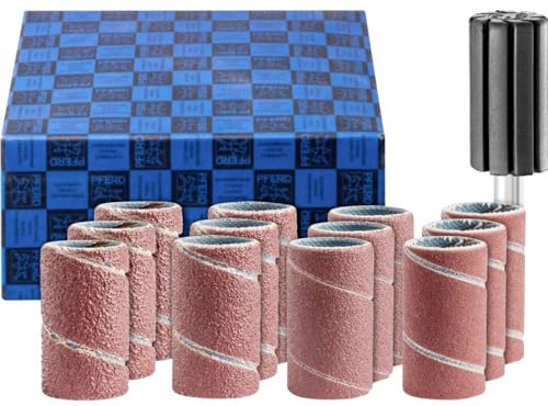 PFERD TOOLS Schleifhülsen-Set, 13-tlg. | Korund Ø15x30mm A60,80,150,240 inkl. Halter mit Schaft-ø 6mm | 42298002 - für universelle Anwendungen