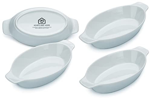 Heartland Home Porcelain Mini Casserole Dish Oval Au Gratin Dish (4pc Set). Cauliflower Baking Dish, Banana Split Bowls, Single Serving Dishes, Small Individual Gratin Dishes Set