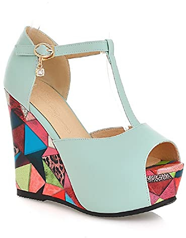 Chaussures à talons compensés tendance pour femme avec plateforme d'eau de 11 cm - Escarpins de fête faciles à marcher pour femmes - Grande taille - Zt8735s, bleu, 39 EU