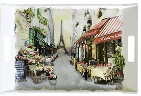 Lashuma Serviertablett rechteckig, Großes Kaffeetablett 54x35 cm, Gartentablett bunt Motiv: Paris