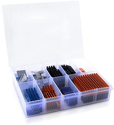 GeeekPi 102 PCS (12 verschiedene Größen) Kühlkörper Kit mit leitfähigem Klebeband, Aluminium Kühlkörper Kühler und Kupfer Kühlkörper für Raspberry Pi A B B+ 2/3/4