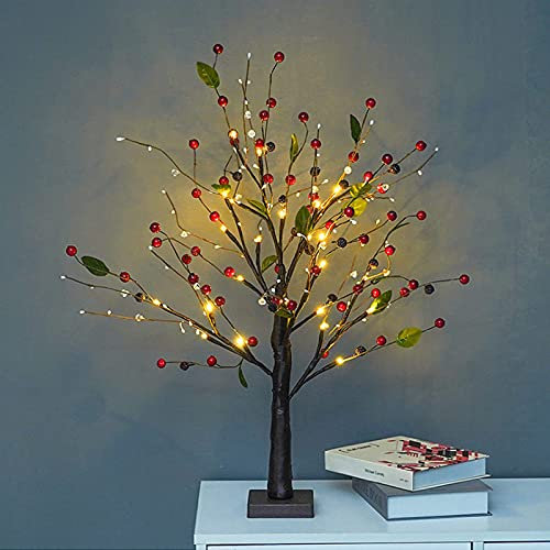 BELUAPI Berries LED Lighted Tabletop Tree Light,22in Battery Operated Decorative Tree Lights, Plastic Fruit Bonsai Tree Light Decorative Night Light,Christmas Holiday Party Wedding Glow Lamp