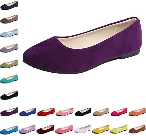 Hwalleum Ballerine da donna, semplici scarpe basse casual in tinta unita pompe da donna ballerina da lavoro elegante ufficio formale comfort a punta scarpe basse slip on, Viola, 38 EU