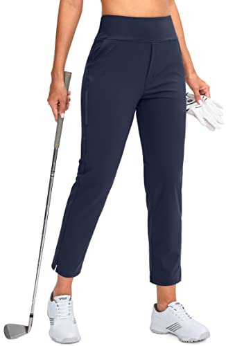 YYV Women's Golf Pants Stretch Work Ankle Pants High Waist Dress Pants with Pockets for Yoga Business Travel Casual(Navy X-Large)