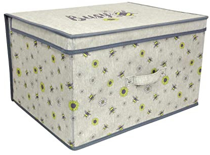 The Magic Toy Shop Large Foldable Kids Toy Storage Box with Lid - Busy Bee Design - Collapsible Fabric Organizer for Children's Toys, Crafts, Clothes - for Boys & Girls Bedroom 50x30x40cm