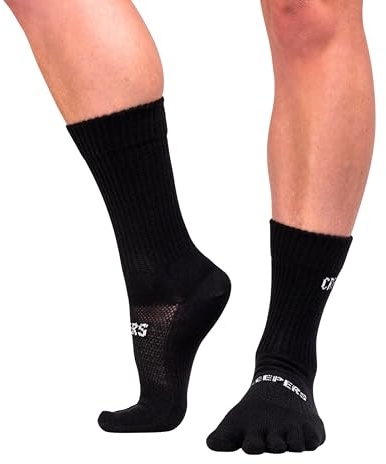 Creepers Blister busting merinoull tåstrumpor, crew length vandring och spår, unisex för män och kvinnor strumpor, Svart, XL