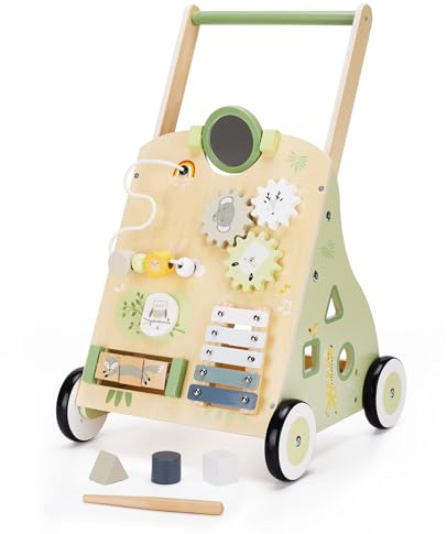 Wooden Baby Push Walker and Toddler Pull Learning Activity Toy - Develop Motor Skills & Creativity - Multiple Activities Center for 1-3 Years Old Boys and Girls