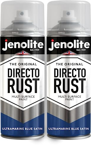 JENOLITE Directorust Spray Paint Satin Finish | ULTRAMARINE BLUE | 2 x 400ml | Direct To Rust Spray Paint For Metal | All-In-One Multi Surface Paint for Metal, Wood, Plastic, Ceramic | RAL 5002