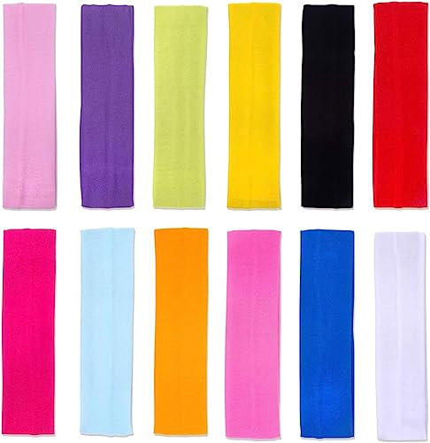 DERAYEE 12pcs Bandeau de Sport,Bandeau Transpiration Coloré Bandeau Cheveux pour Jogging,Yoga,Vélo,Fitness