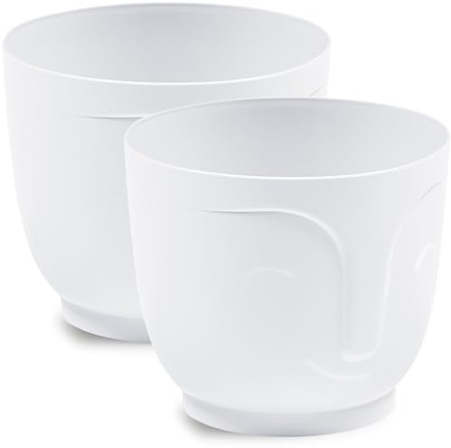 PECZEKO Vaso da fiori lucido, fioriera in plastica, vaso decorativo per piante grandi e piccole, set da 2 vasi da fiori, vaso per erbe aromatiche, bianco, diametro 18 cm