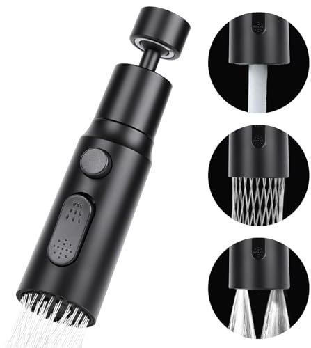 OSDUE Douchette Evier Cuisine Robinet 360 Degres, 3 Modes Embout Robinet Cuisine avec Aerateur, Mitigeur Evier Cuisine Tete de Robinet Rotative, Adaptateur Robinet Universal Orientable（Noir）