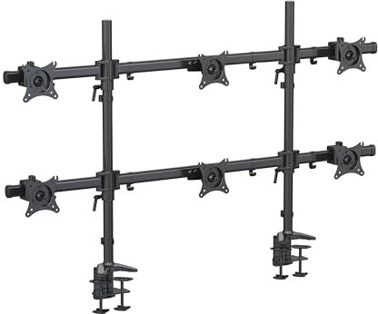 HFTEK - Tischhalterung für 6 Monitore von 15 bis 27 Zoll 5kg pro Arm VESA 75/100 Monitor Mount Drehbar/Schwenkbar/Neigbar Monitorständer - MS626C-80N -Individuell umrüstbar