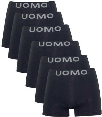 Channo Calzoncillos Licra Sin Costuras Boxer Hombre Suaves, Elásticos y Cómodos - Colección UOMO (Pack de 6 Negro XL)