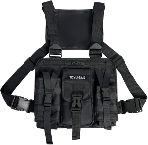 Fesatccoz Bolsa De Pecho para Hombre, Riñonera Táctica Resistente con Correas Ajustables, Múltiples Bolsillos Bolsa De Pecho Táctica, Riñonera Hombre Exteriores, Camping, Pesca y Viajes