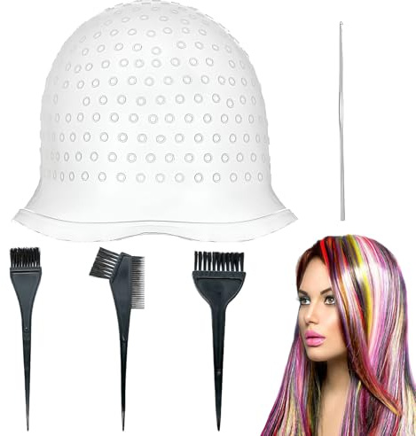 5 Stück Strähnchenhaube Set,Strähnenhaube,Strähnchen Set,Stränchen Haube,Silikon Highlight Kappe,Strähnen Set,Haubensträhnen,Strähnchenhaube Für Salon Haus Haarefärben Zubehör (Weiß)