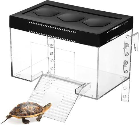 Funabridge Habitat surélevé transparent pour tortues avec rampe, couvercle sécurisé, hauteur réglable et trou pour lampe