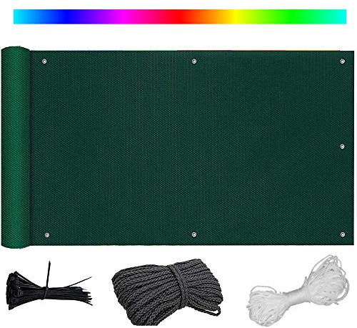 Clôture de jardin opaque, protection UV, coupe-vent, pour balcon et terrasse, intimité, cordon de serrage et serre-câble, 135 x 1000 cm, vert