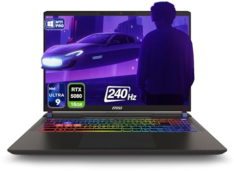 MSI Vector 16 HX AI Gaming Laptop, Intel Ultra 9-275HX, 64 GB DDR5 RAM, 4 TB PCIe SSD, 16 WQXGA (2560x1600) 240Hz Display, Nvidia G-Force RTX 5080, 24 Zone RGB Keyboard, W11 Pro, Cosmo Gray