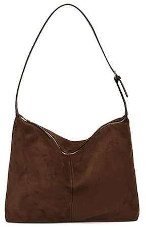 HICARRY Wildleder Handtasche Schultertasche Damen Vintage Hobo Bag Tote Umhängetasche Shopper tasche mit Reißverschluss für Schule Arbeit Reisen