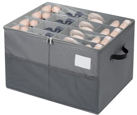 Brysalis Organizer Scarpe, Adatto a 16 Paia, Porta Scarpe da Armadio, Scatole Porta Scarpe con Coperchio Trasparente, Portascarpe Salvaspazio Grigio, Contenitori per Scarpe con Manici Rinforzati