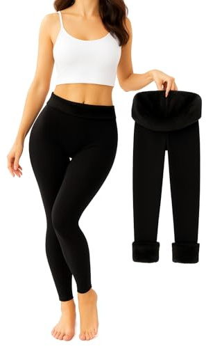 Heat Machine Women’s Thermal Leggings – Ultra Plush Faux-Fur Lined, High-Waisted Winter Fleece Pants – Super Soft, Opaque, 4-Way Stretch - 1 Pair (UK, Alpha, M, L, Regular, Regular) Black
