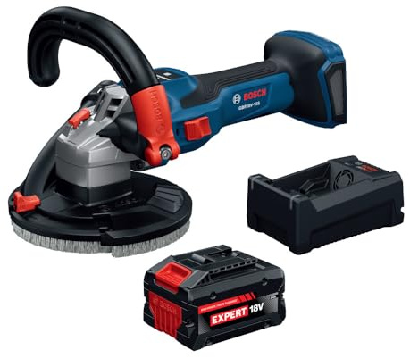 BOSCH GBR18V-15SN18X 18V 5 In. Concrete Surface Grinder with 13-Amp Equivalent Brushless Motor & 3-Speed Control for Heavy-Duty Concrete Prep (Includes: Diamond Cup Wheel; Battery & Charger)