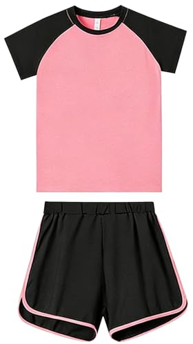 SXSHUN Survêtement Enfant Fille Garçon 2 Pièces Ensemble de Jogging à Manches Courtes T-shirt et Short Vêtements de Sport d'Été à Séchage Rapide Maillots d'Entraînement
