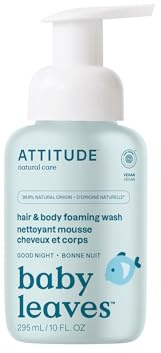 ATTITUDE 2-in-1 Hair and Body Foaming Baby Wash, EWG Verified Shampoo Soap, Dermatologically Tested, Made with Naturally Derived Ingredients, Vegan, Good Night, 295 mL