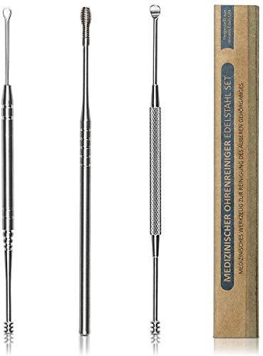 3 PACK Ohrenreiniger Medizinischer Ohrreiniger aus Edelstahl | Ohrenschmalz Entferner | Ear Cleaner, Geeignet für Kinder Jugendliche und Erwachsene