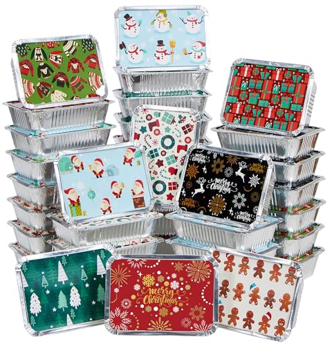 JOYIN 40 pezzi Contenitori di lamina di Natale con coperchio, 8 design per le vacanze, borse da regalo di Natale da 6,5 ​​x5 x2, per gli avanzi delle vacanze GOODIE CONTENITO