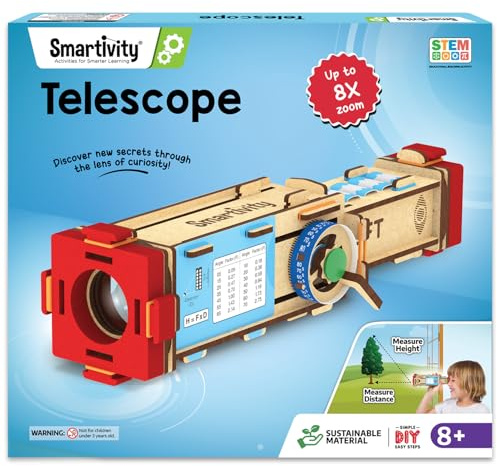 Smartivity Telescope STEM Toy for Kids Ages 8-14 Years | Measure Height & Distance | Cool Birthday Gifts Ideas for Boys & Girls | DIY Science Kit for 8,9,10,11,12,13,14 I Wooden Engineering Game