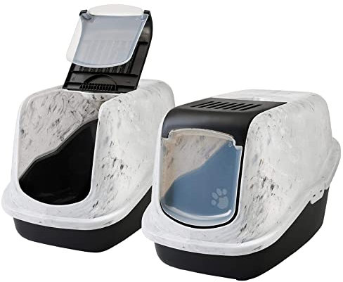 2er Sparpack Katzentoilette Katzenklo Haubentoilette in Marmor-Optik