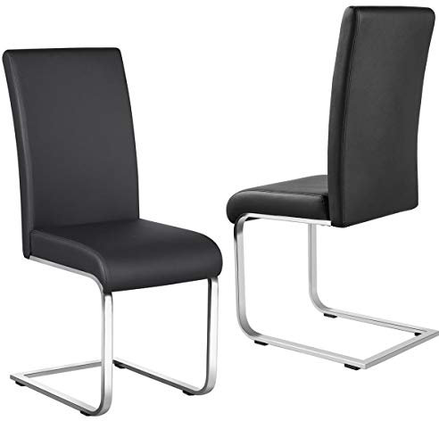 Yaheetech 2er Set Freischwinger Schwingstuhl Esszimmerstuhl Küchenstuhl Polsterstuhl mit Metallbeine Schwarz