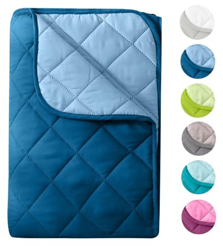 Couette d'été en Microfibres réversible 155x220 OekoTex - Bleu foncé et Bleu Lavable à 95° Couette d'été pour Le Camping et Les journées Chaudes I Utilisable sans Housse I Coloré & Multicolore