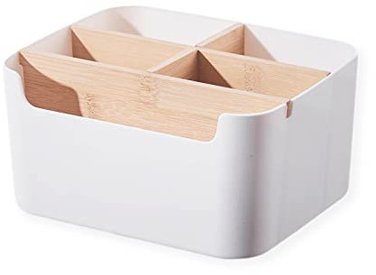 gvivej Schreibtisch Organizer - 5 Fächer Holz Desktop Organizer - mit Stifthalter - Kann gespeichert werden Stift - Kosmetikartikel - Haftnotizen - für Büro Schlafzimmer und Wohnzimmer - Weiß