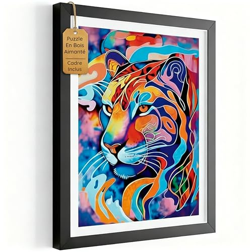 Puzzle De Madera con Marco para Adultos - Puzzles De Animales - Rompecabezas Magnetico Difficil - Decoración De Pared De Salon - Regalos Originales de Navidad Y Cumpleaños (Colorful Tiger)