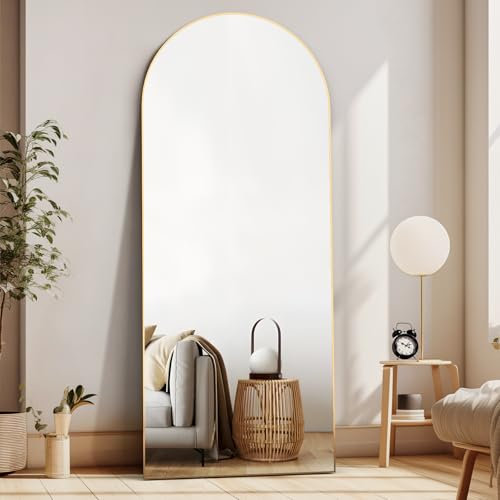 CASSILANDO Ganzkörperspiegel, 165X60cm Gewölbter Spiegel, Bodenspiegel mit Ständer, hängend oder lehnend an die Wand, stehender Spiegel für Schlafzimmer Garderobe (Gold)