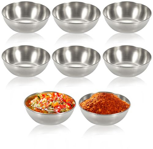 HOMURY Lot de 8 bols ronds à sauce : bols de service en acier inoxydable, mini bols à sauce, bols à sauce, bols à sauce, bols pour sushis, collations, épices, moutarde (8,2 x 2,7 cm) (argenté)