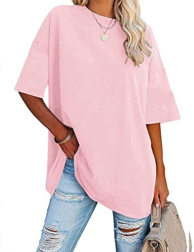 Ebifin Dam oversize t-shirt rund hals kortärmade toppar casual lös basic sommar t-shirts skjortor blus.