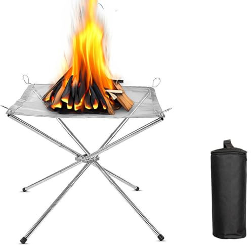 Foyer Portable pour Camping, cheminée d'extérieur Pliable avec Sac de Transport, Bol en Maille d'acier Inoxydable, Accessoires de Camping pour Pique-Nique, feu de Camp, terrasse, Jardin et Jardin