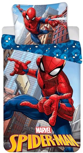 Spiderman - Juego de cama reversible con funda de almohada y funda de edredón (135/140 x 200 cm), color azul