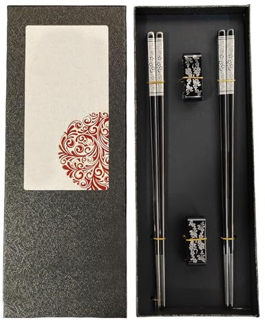 Bacchette Sushi,Guador 2 Paia Bacchette Cinesi Con Supporto In Acciaio Inox Bacchette Giapponesi Lavabili In Lavastoviglie Bacchette Sushi Acciaio Chopsticks Set Egalo Cangiante Bacchette (nero)